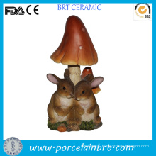 Loving Rabbit Resin Garden Statues with Mushroom